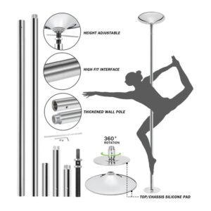 Barra Profesional Pole Dance Fitness Portátil Fijo Giratorio - Gris